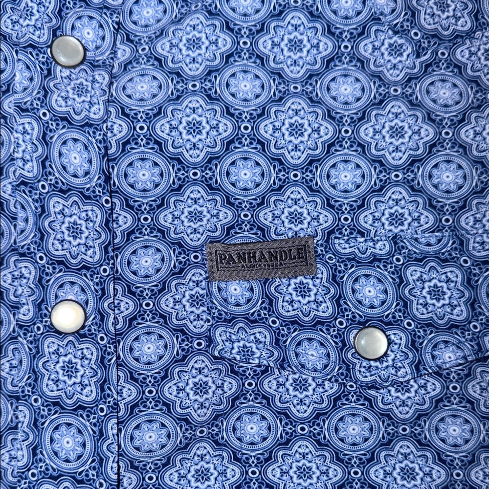 Panhandle Men's Royal Blue Medallion Western Pearl Snap Shirt - Picture 4 of 5